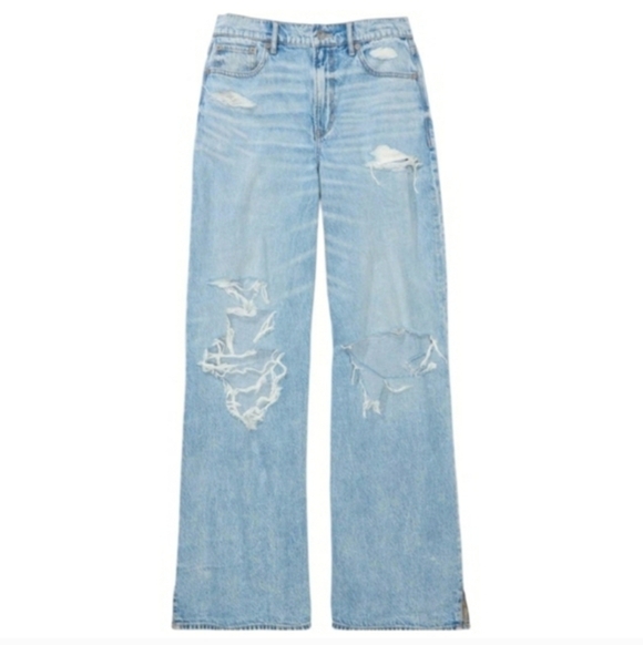 American Eagle Dreamy Drape Super High Waisted Baggy Wide Leg Jeans Size 12 - Picture 8 of 9